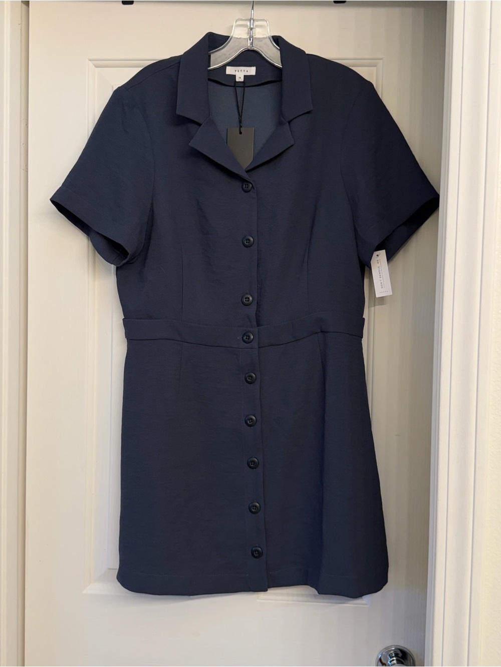 Vetta Navy Short Sleeve Button-Front Convertible Dress